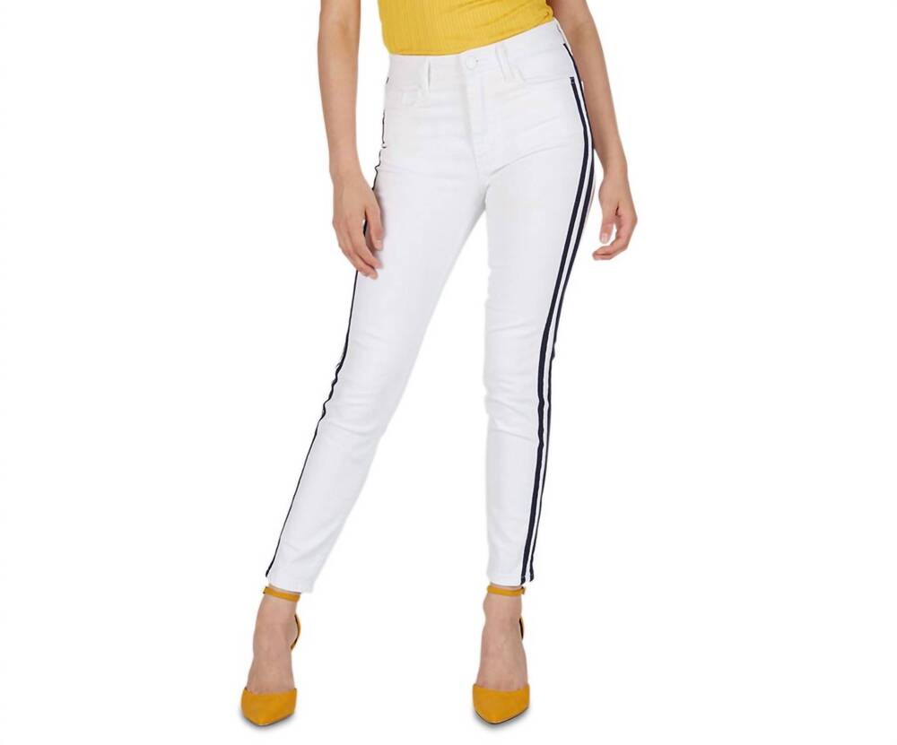 NEW NUMERO women's high rise side stripe skinny jeans in navy/white